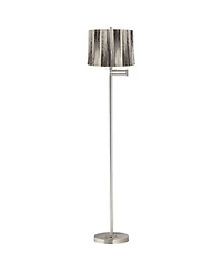 360 Lighting Druckman Modern 60 1/2" Tall Standing Floor Lamp Adjustable Swing Arm Metal Brushed Nickel Finish Drum Stripe Shade