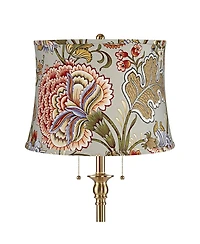360 Lighting Dyna Traditional 58" Tall 2-Light Standing Floor Lamp Pull Chain Antique Brass Finish Drum Sage Floral Shade