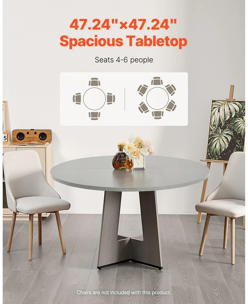 Gouun 47 Inch Round Dining Table for 4 to 6 with Wood Look Top