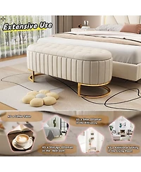 Rainsken Velvet Upholstered Storage Ottoman with Button Tufting and Metal Legs