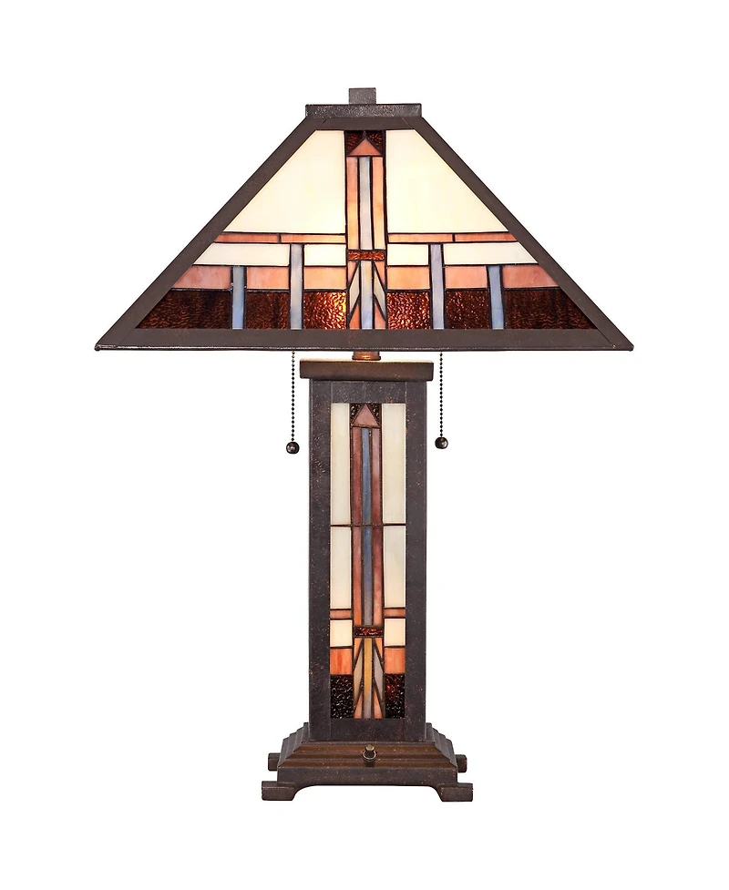 Robert Louis Tiffany Robert Mission Style Table Lamp 26" High Art with Table Top Dimmer Stained Glass Shade for Bedroom Living Room Bedside