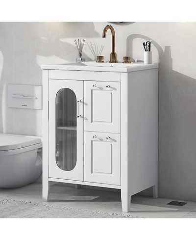 Busdays 24" Bathroom Vanity with Sink, Cabinet with Two Drawers and Door, Adjustable Shelf, Solid Wood and Mdf
