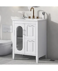 Busdays 24" Bathroom Vanity with Sink, Cabinet with Two Drawers and Door, Adjustable Shelf, Solid Wood and Mdf