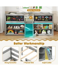 Gouun Low Loft Bed with Led Lights Kid's Cabin Bed with Bookcases