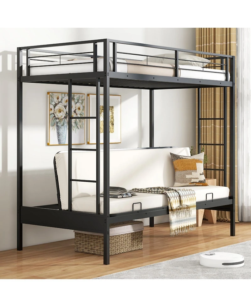 Gouun Over Futon Bunk Bed with 2 Ladders and Safety Guardrails