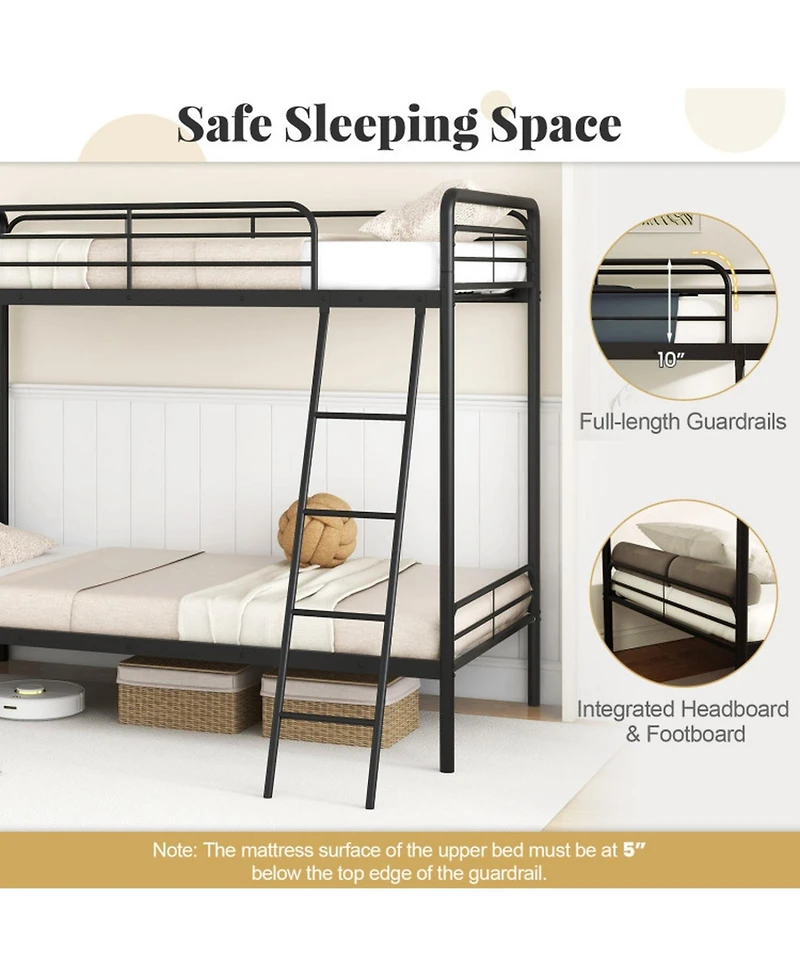 Gouun Metal Twin Bunk Bed with Ladder and Safety Guardrails