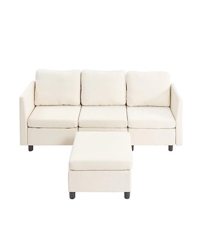 Gouun 3-Seater Modular Sectional Sofa with Ottoman, Hidden Storage, and Cotton-Linen Upholstery