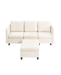 Gouun 3-Seater Modular Sectional Sofa with Ottoman, Hidden Storage, and Cotton-Linen Upholstery