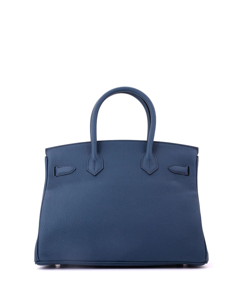 Pre-Owned HERMES Birkin 30 Handbag Blue Togo with Palladium Hardware