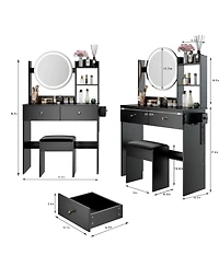 Flynama Modern Large Capacity Led Vanity Table with Basic Mirror and Cushioned Stool Makeup