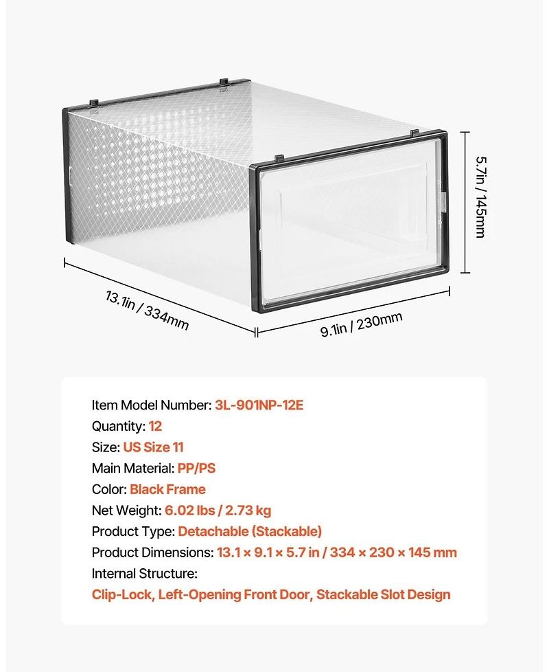 Gouun 12-Pack Clear Stackable Shoe Storage Boxes