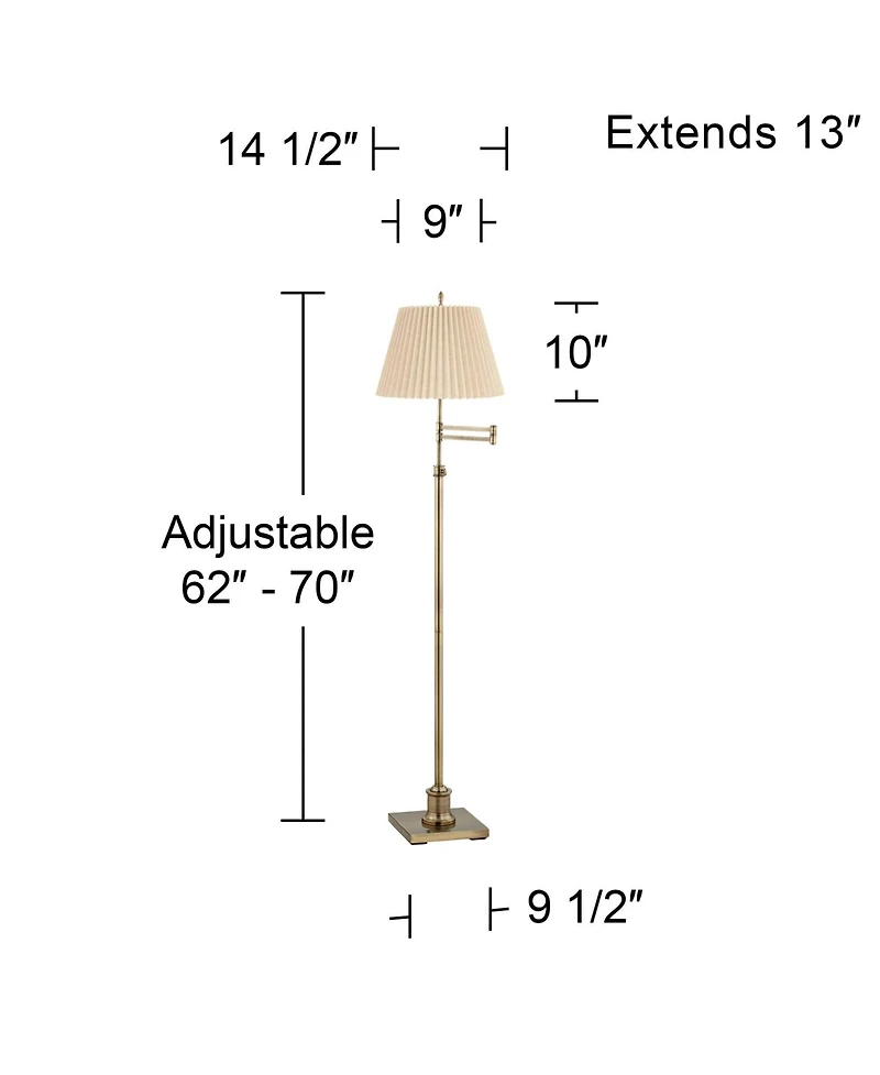 360 Lighting Westbury Modern 70" Tall Standing Floor Lamp Adjustable Swing Arm Height Pleated Fabric Lamp