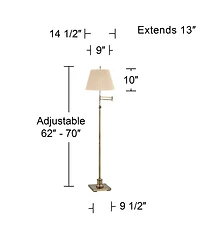 360 Lighting Westbury Modern 70" Tall Standing Floor Lamp Adjustable Swing Arm Height Pleated Fabric Lamp