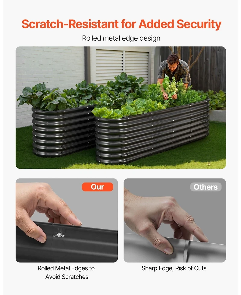 Gouun Oval Metal Raised Garden Bed, Galvanized Planter Box with Reinforcement Bar