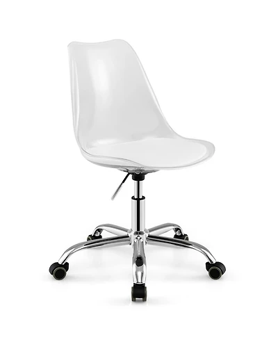 Sugift Armless Rolling Office Chair with Swivel Seat and Pu Leather Cushion-Clear