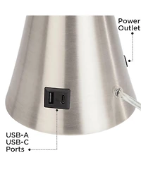 360 Lighting Karl Modern Table Lamps 27 1/2" Tall Set of 2 Brushed Nickel with Usb Charging Port Dimmers Ivory Pleat Shade for Bedroom Bedside Ho