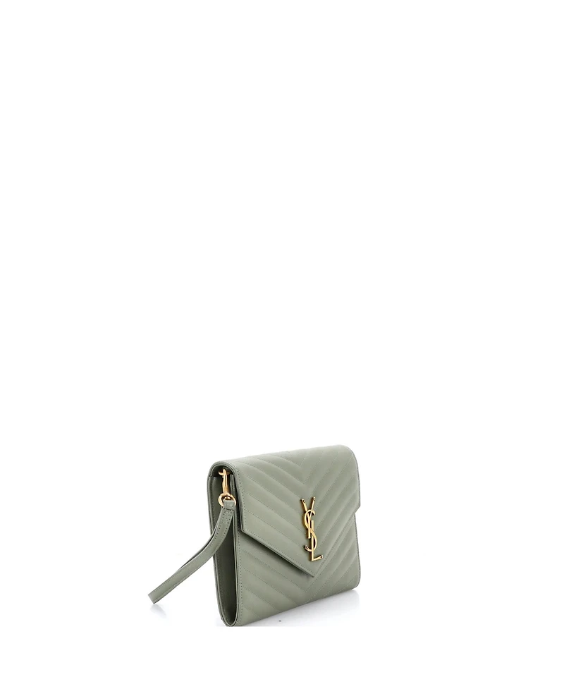 Pre-Owned Saint Laurent Classic Monogram Envelope Wristlet Clutch Matelasse Chevron Leather