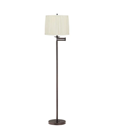 Regency Hill Gabrielle Modern Tall Standing Floor Lamp Skinny Adjustable Swing Arm Metal Bronze Finish Pleated White Silk Shade