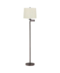 Regency Hill Gabrielle Modern Tall Standing Floor Lamp Skinny Adjustable Swing Arm Metal Bronze Finish Pleated White Silk Shade