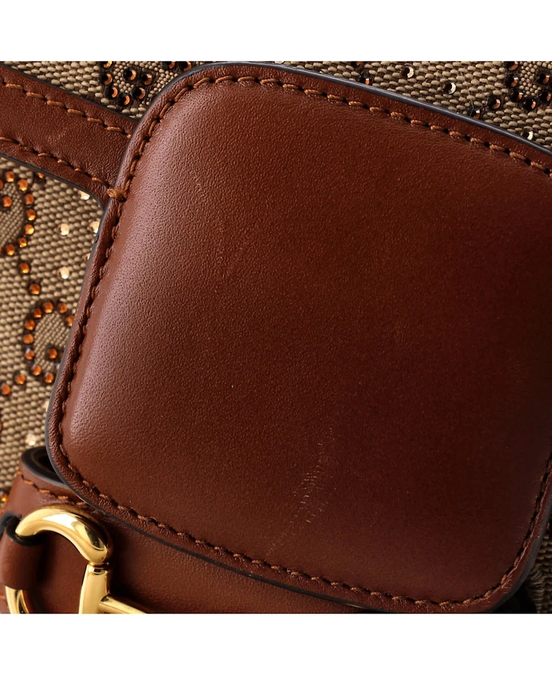 Pre-Owned Gucci Mini Horsebit 1955 Shoulder Bag Crystal Embellished Gg Canvas