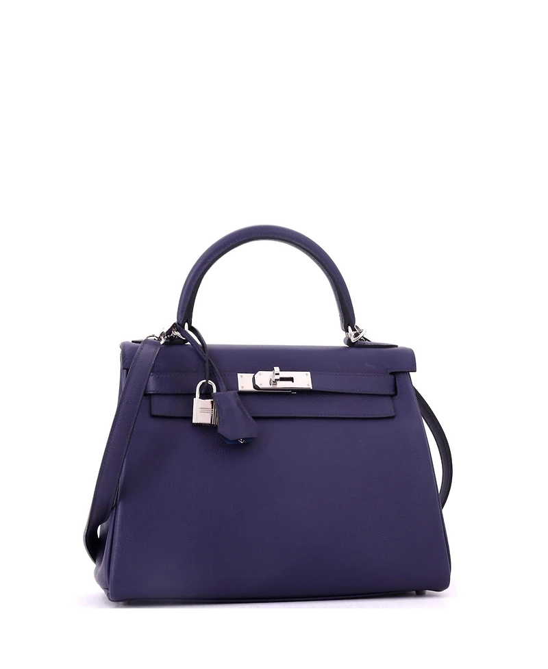 Pre-Owned HERMES Kelly 28 Handbag Verso Evercolor with Palladium Hardware