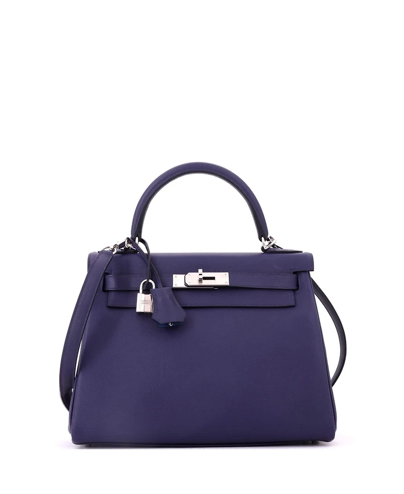 Pre-Owned HERMES Kelly 28 Handbag Verso Evercolor with Palladium Hardware