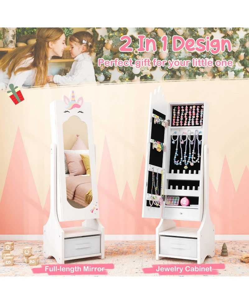 Gouun Princess Vanity Table and Stool Set with Jewelry Cabinet and Mirror Drawer