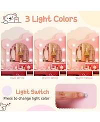 Gouun Kids Vanity with Lights and 5 Drawers Bear Design Dressing Table Set