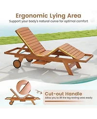 Gymax Outdoor Chaise Lounge Chair w/Wheels Adjustable Backrest and Leg Area for Backyard