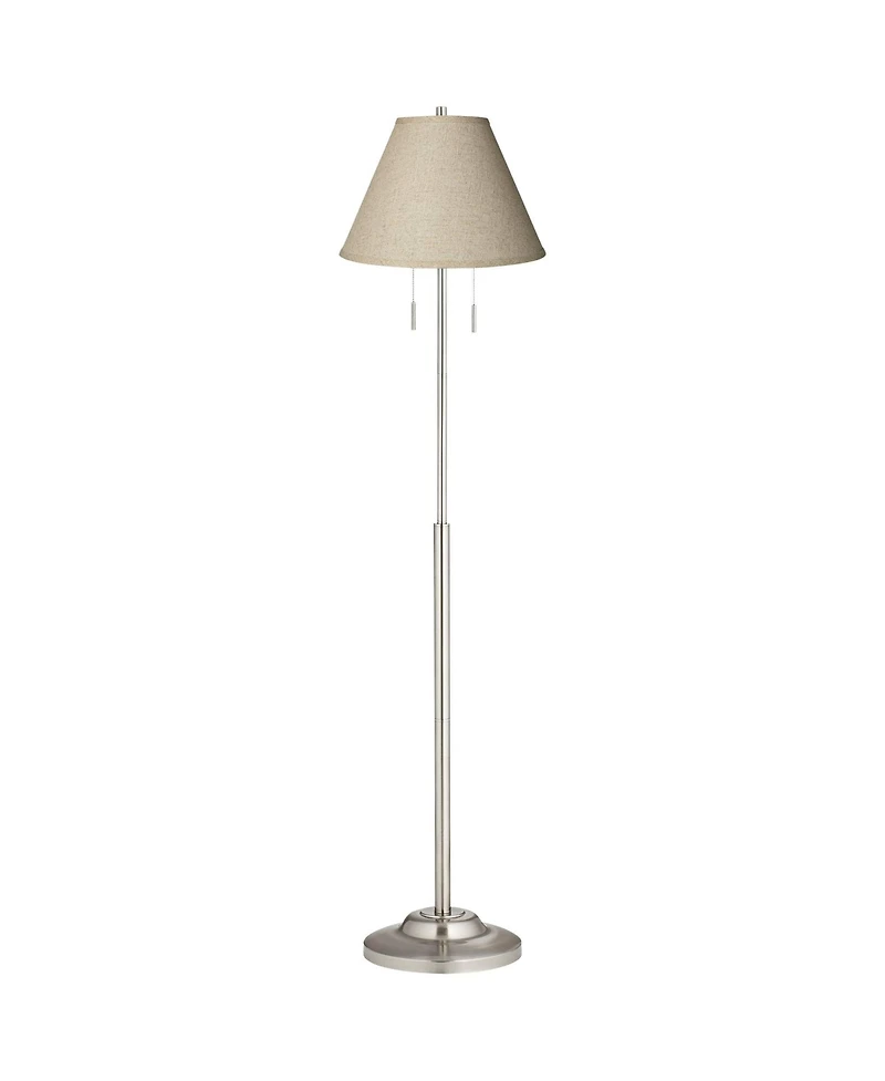 360 Lighting Abba Modern Floor Lamp Standing 66" Tall Brushed Nickel Fine Burlap Fabric Empire Shade for Living Room Bedroom Office House Home