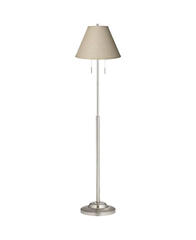 360 Lighting Abba Modern Floor Lamp Standing 66" Tall Brushed Nickel Fine Burlap Fabric Empire Shade for Living Room Bedroom Office House Home