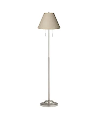 360 Lighting Abba Modern Floor Lamp Standing 66" Tall Brushed Nickel Fine Burlap Fabric Empire Shade for Living Room Bedroom Office House Home