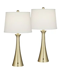 360 Lighting Karl 27 1/2" Tall Modern Table Lamps Set of 2 Full Range Dimmer Usb Port Gold Metal Living Room Charging