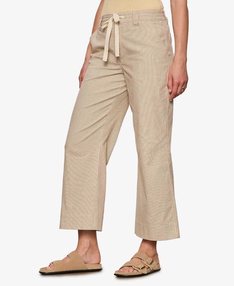Sanctuary Women's Cropped Lily Stripe Wide-Leg Cotton Trousers