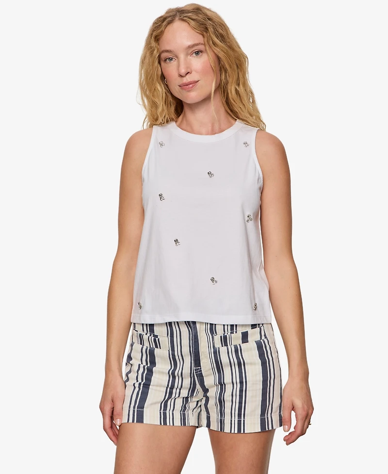 Sanctuary Women's Campari Embellished Crewneck Cotton Tank Top