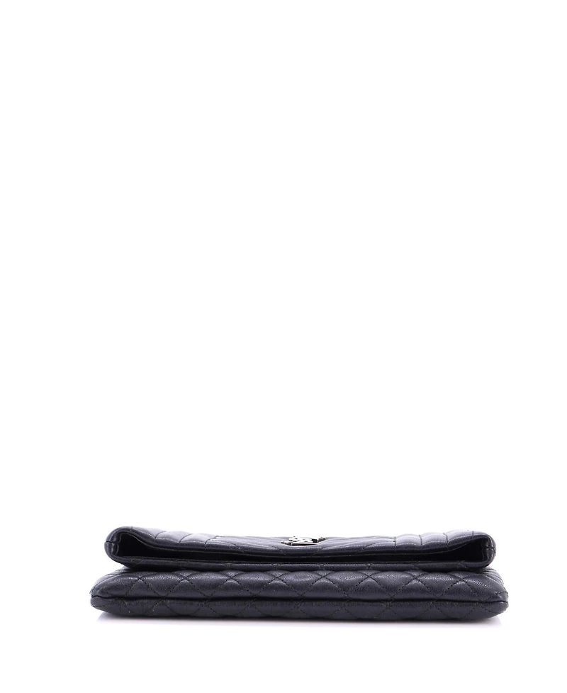 Pre-Owned Saint Laurent Classic Monogram Fold Over Clutch Mixed Matelasse Leather