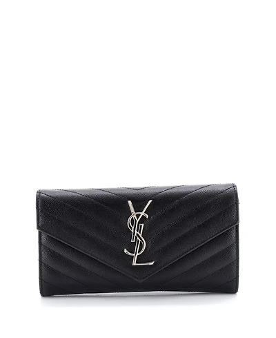 Pre-Owned Saint Laurent Large Classic Monogram Flap Wallet Matelasse Chevron Leather