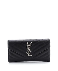 Pre-Owned Saint Laurent Large Classic Monogram Flap Wallet Matelasse Chevron Leather