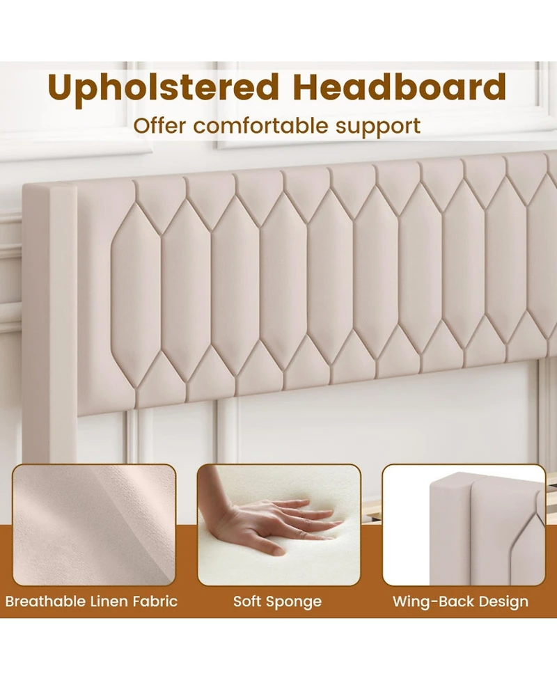 Gouun Velvet Upholstered Platform Bed Frame with Headboard and Wingback Headboard