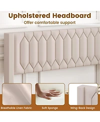 Gouun Velvet Upholstered Platform Bed Frame with Headboard and Wingback Headboard