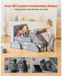 Gouun 14-Piece Modular Kids Play Couch with Armrests, Convertible Sectional Toddler Sofa