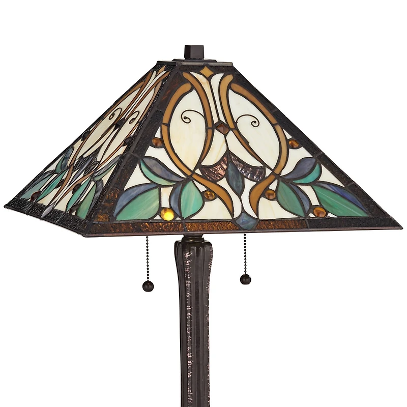 Robert Louis Tiffany Table Lamp 25" High Bronze Tiffany Style Stained Glass Art Shade for Living Room Family Bedroom Bedside Nightstand