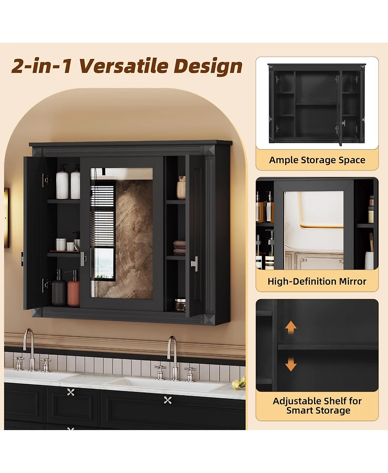 Busdays Bathroom Wall Cabinet with Mirror, Wall Mounted Medicine Cabinet with 4 Shelves, Mirrored Door Over Toilet Storage Cabinet