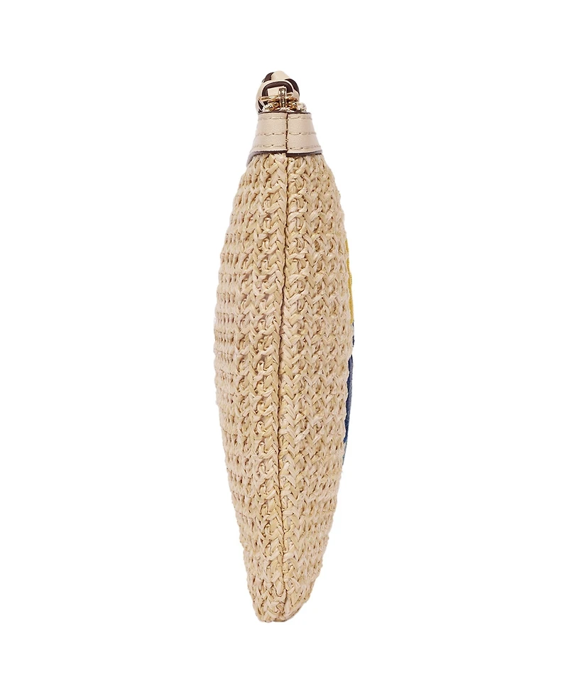 Tommy Bahama Happy Vacay Raffia Clutch – Woven Straw Zip Pouch with Embroidered Lettering