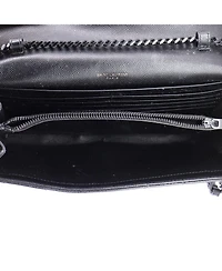 Pre-Owned Saint Laurent Medium Classic Monogram Wallet on Chain Matelasse Chevron Leather