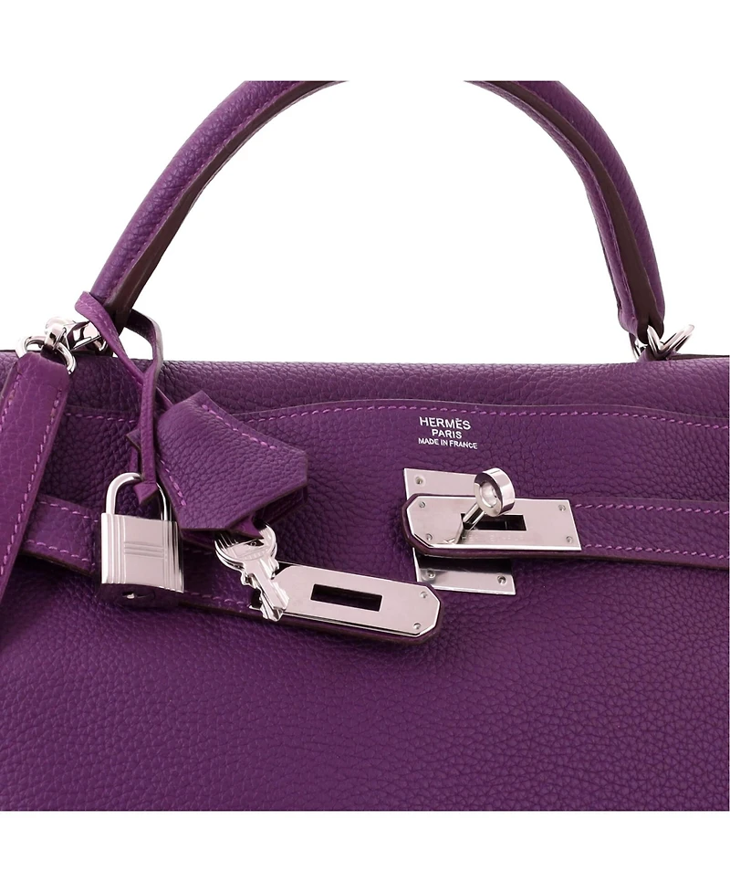 Pre-Owned Hermes Kelly 32 Handbag Purple Togo with Palladium Hardware