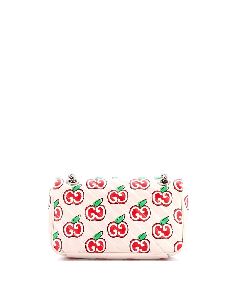 Pre-Owned Gucci Small Gg Marmont Flap Bag Printed Diagonal Quilted Leather