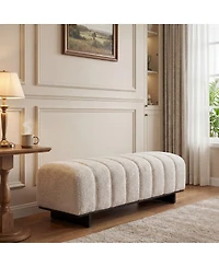 Maison Boucle 63.62" Sherpa Boucle Upholstered Bench, Rubberwood Legs