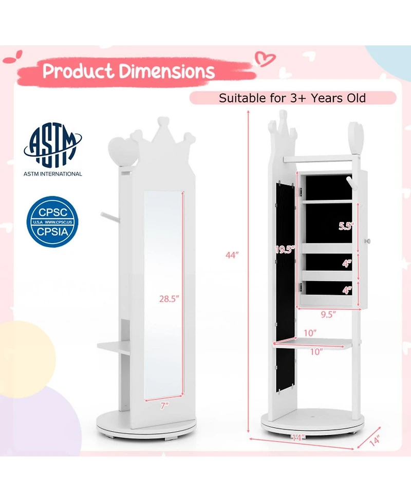 Gouun Princess Vanity Table and Stool Set with Jewelry Cabinet and Full-Length Mirror