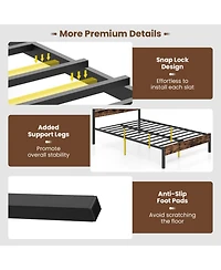 Gouun Metal and Wood Platform Bed Frame with Headboard and Noise-Free Slats